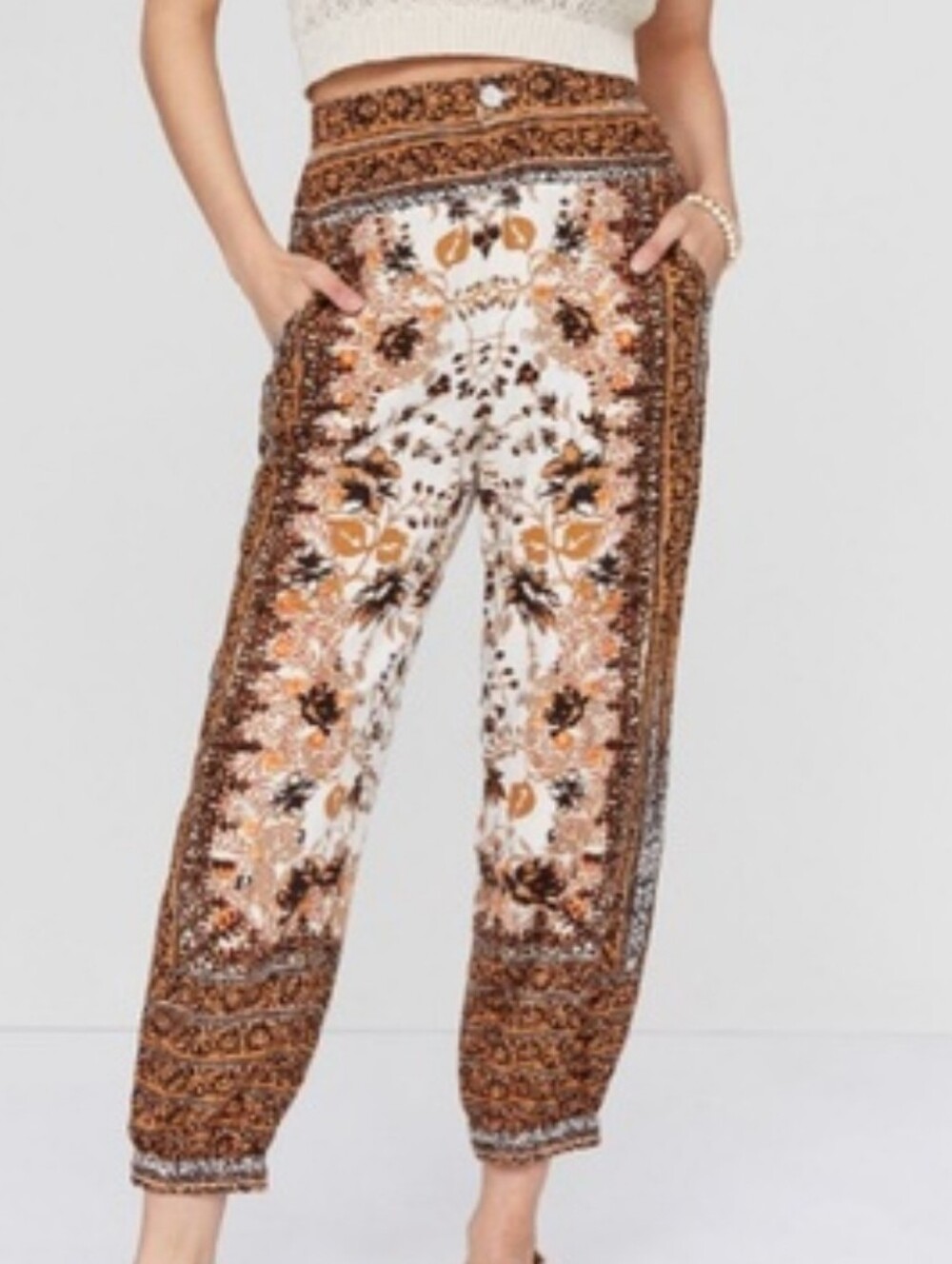 Anthropologie Boho, Eclectic  Relaxed Linen Joggers in Brown